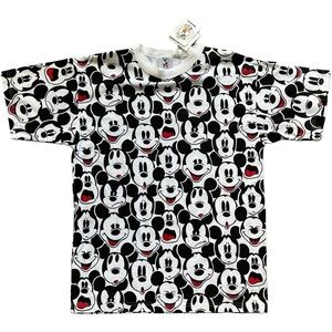 Disney Vintage 90s Mickey Mouse Black White Silk Screen Print T-Shirt NWT Large